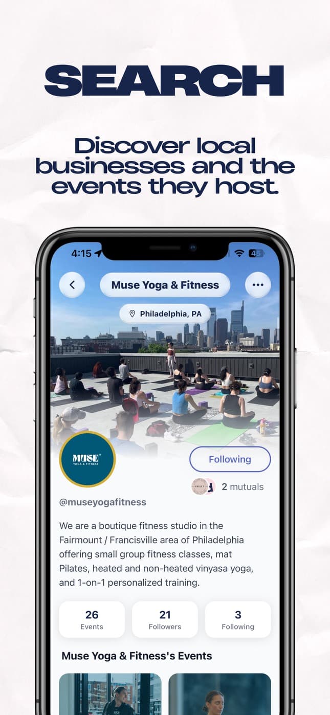 Search - Discover local businesses and the events they host